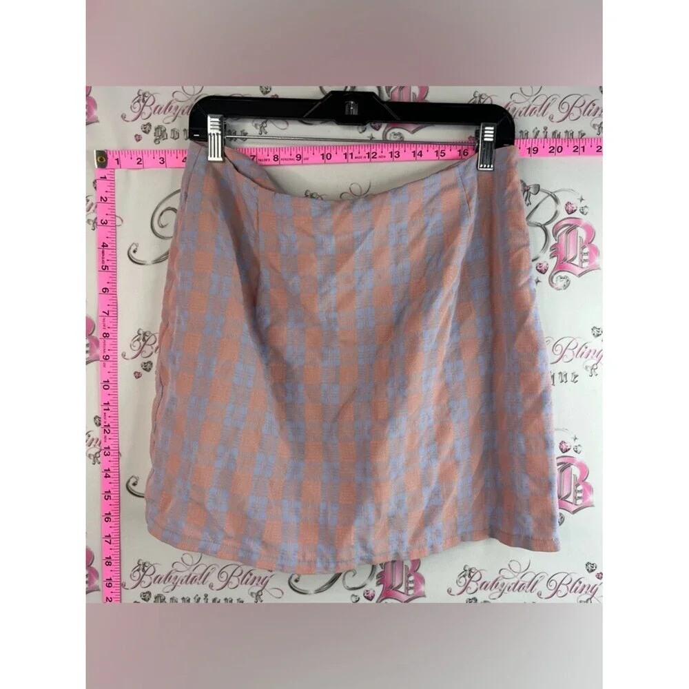SHEIN skirt checkered orange Pastel Peach & Light Blue lilac Plaid Mini Skirt